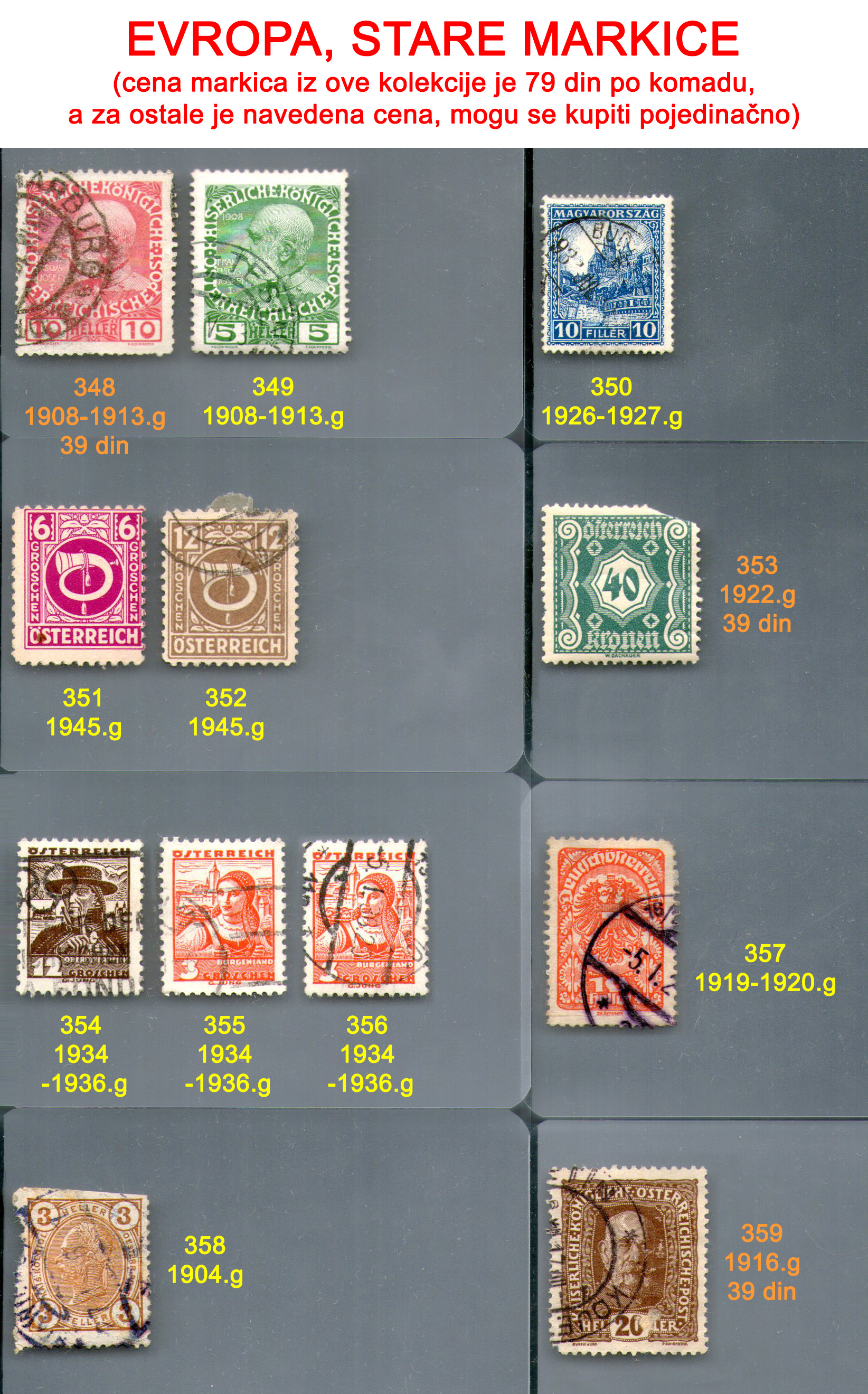 Stare potanske markice, Evropa