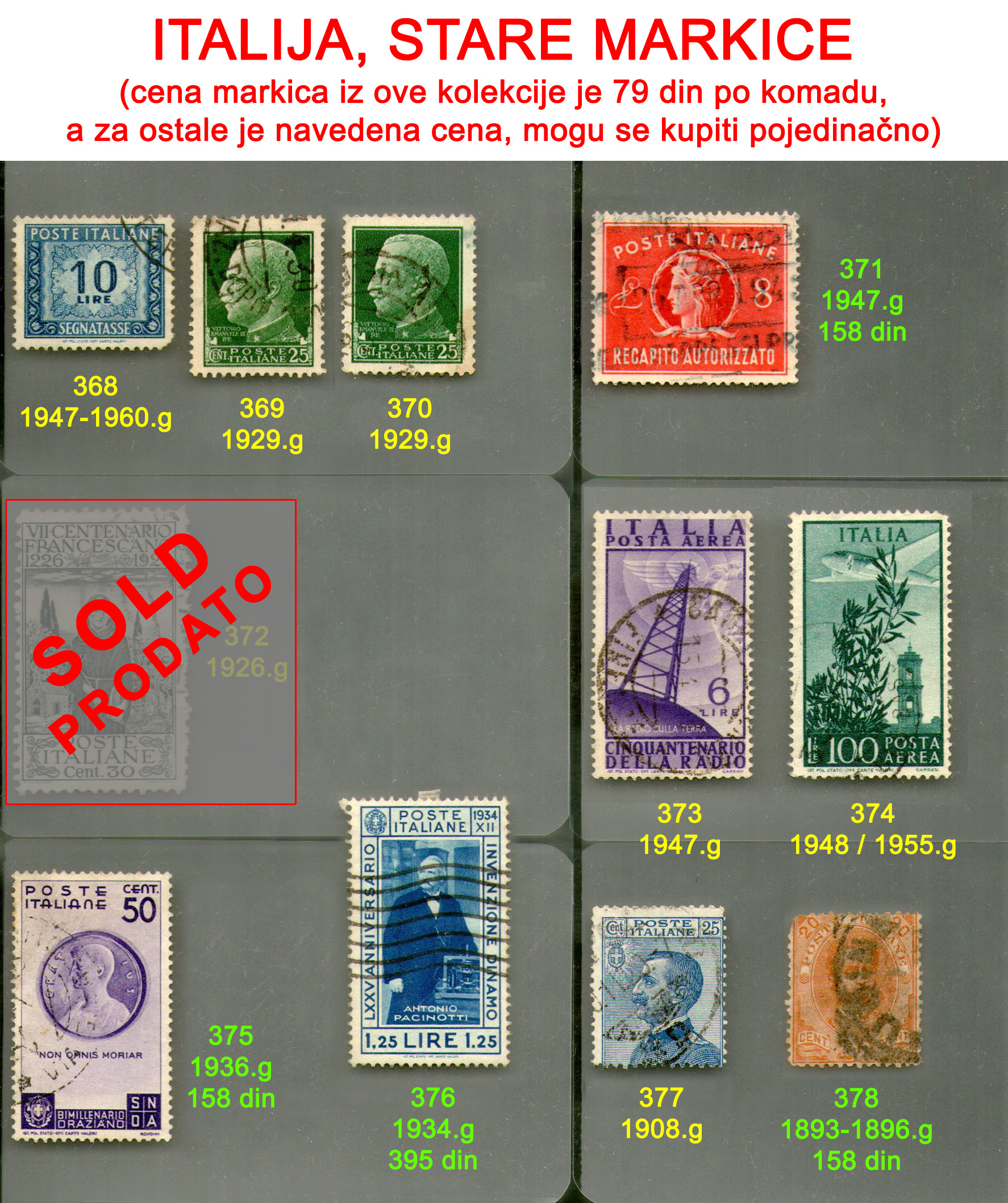 Stare potanske markice, Italija